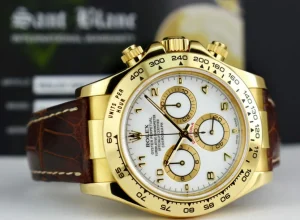 Racing Professional Watches | Sant Blanc ROLEX 40mm 18kt Gold Daytona White Arabic Dial Brown Strap Model 116518