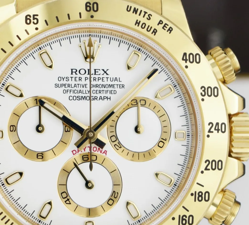 rolex_mm_kt_gold_daytona__6-1.webp Racing Professional Watches | Sant Blanc ROLEX 40mm 18kt Gold Daytona White Index Dial with Card & Tags Model 116528