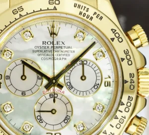 Racing Professional Watches | Sant Blanc ROLEX 40mm 18kt Gold Daytona Leather Strap Mother of Pearl Diamond Dial Model 116518