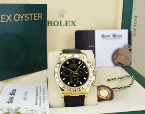 Racing Professional Watches | Sant Blanc ROLEX 40mm 18kt Gold DAYTONA Black Strap Black Index 116518
