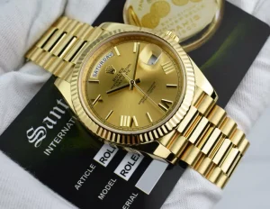 President Dress Watches | Sant Blanc ROLEX 40mm 18kt Gold President Day Date 40 Champagne Roman Model 228238