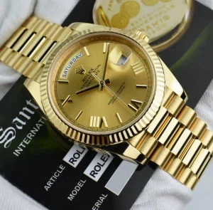 President Dress Watches | Sant Blanc ROLEX 40mm 18kt Gold President Day Date 40 Champagne Roman Model 228238