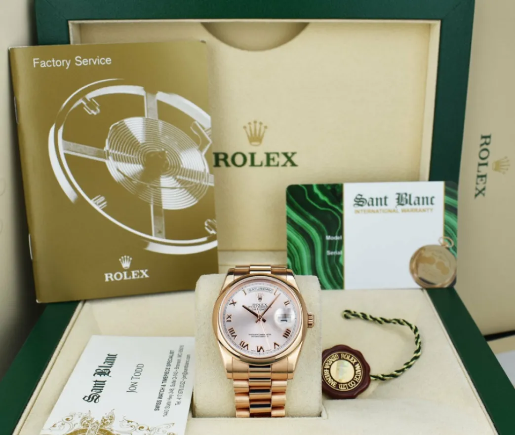 rolex_mm_kt_rose_gold_day_0-1.webp President Dress Watches | Sant Blanc ROLEX 36mm 18kt Rose Gold Day Date President Rose Roman Model 118205