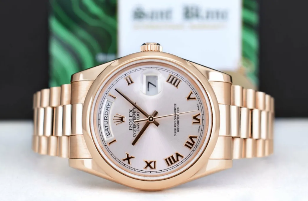rolex_mm_kt_rose_gold_day_3-1.webp President Dress Watches | Sant Blanc ROLEX 36mm 18kt Rose Gold Day Date President Rose Roman Model 118205