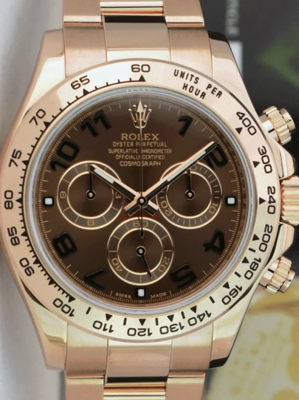 Men's Watches | Racing Professional Watches | Sant Blanc ROLEX 40mm 18kt Rose Gold Daytona Chocolate Arabic Dial Model 116505