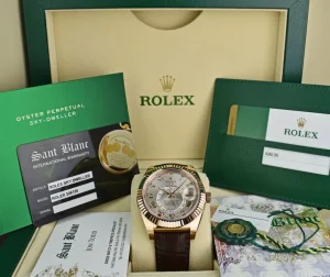 Pilots Classic Watches | Sant Blanc ROLEX 42mm 18kt Rose Gold SkyDweller Silver Roman Dial Model 326135