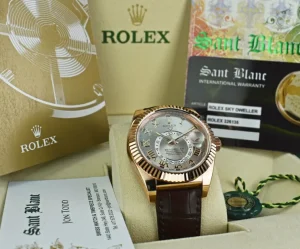 Pilots Classic Watches | Sant Blanc ROLEX 42mm 18kt Rose Gold SkyDweller Silver Roman Dial Model 326135