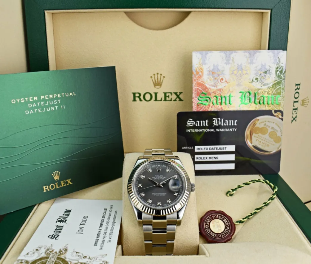 rolex_mm_kt_white_gold__s_0-2.webp Dress Watches | Sant Blanc ROLEX 41mm 18kt White Gold & Stainless DateJust II Rhodium Diamond Dial Model 116334