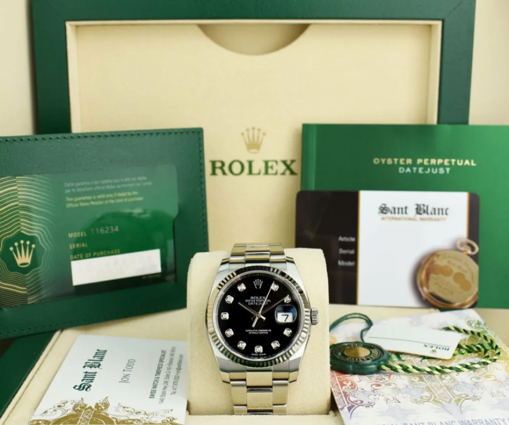 rolex_mm_kt_white_gold__s_0-6.webp Men's Watches | Dress Watches | Sant Blanc ROLEX 36mm 18kt White Gold & Stainless Steel Datejust Black Diamond Model 116234