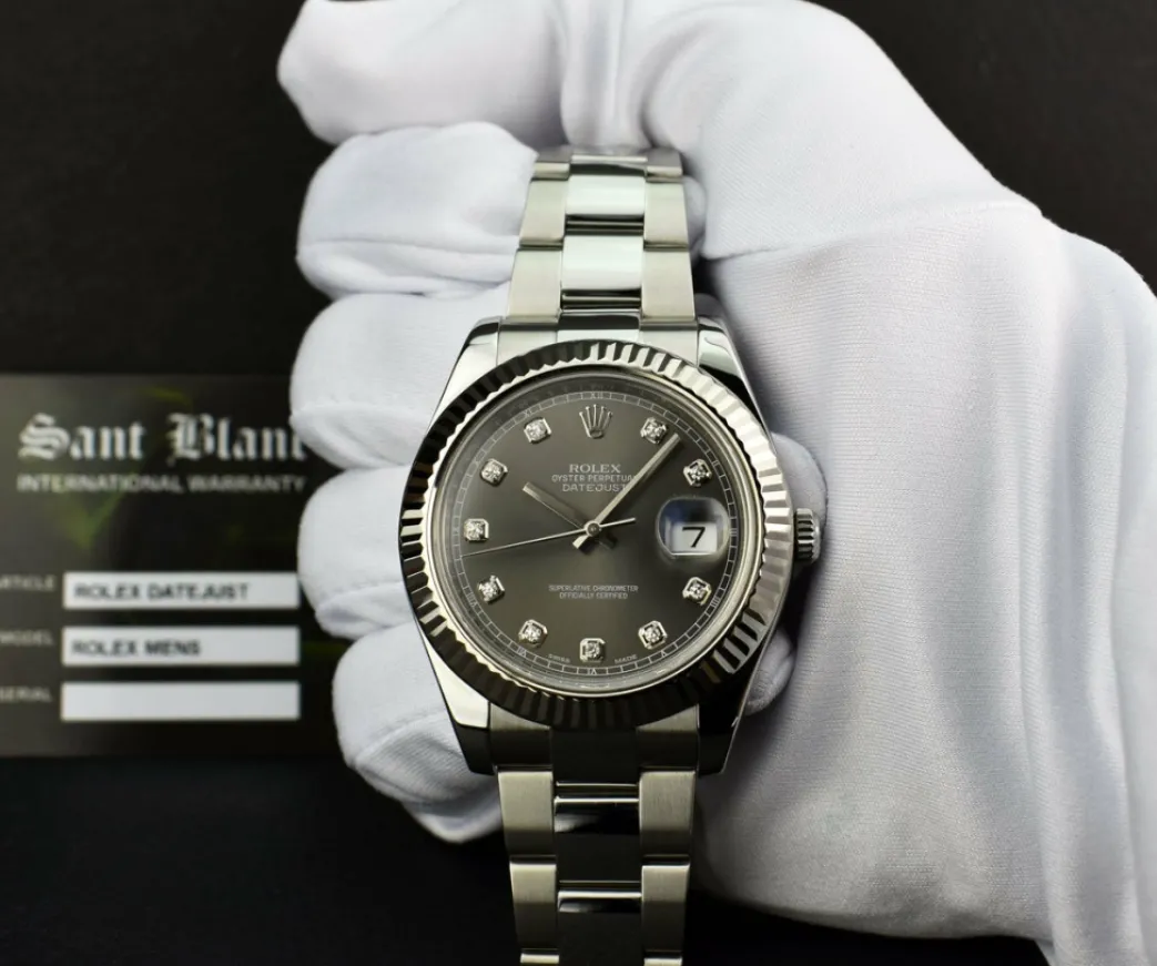 rolex_mm_kt_white_gold__s_1-2.webp Dress Watches | Sant Blanc ROLEX 41mm 18kt White Gold & Stainless DateJust II Rhodium Diamond Dial Model 116334