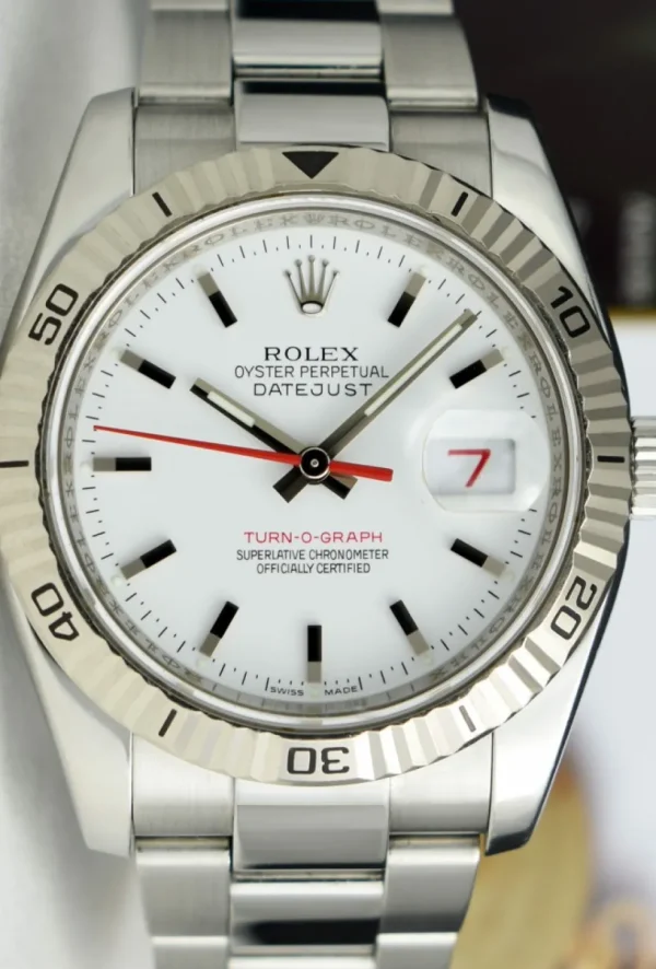 Men's Watches | Dress Watches | Sant Blanc Rolex 36mm 18kt White Gold & Stainless Steel Turn-O-Graph White Dial Model 116264