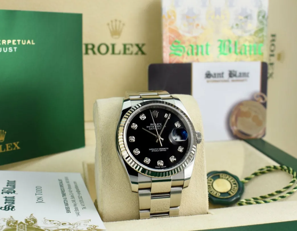 rolex_mm_kt_white_gold__s_1-6.webp Men's Watches | Dress Watches | Sant Blanc ROLEX 36mm 18kt White Gold & Stainless Steel Datejust Black Diamond Model 116234