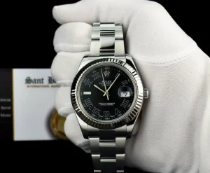 Men's Watches | Dress Watches | Sant Blanc ROLEX 41mm 18kt White Gold & Stainless Steel DateJust II Black Roman Dial Model 116334