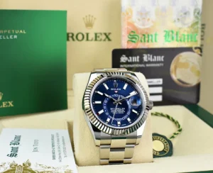 Pilots Classic Watches | Men's Watches | Sant Blanc ROLEX 42mm 18kt White Gold & Stainless Steel Sky Dweller Blue Index Dial Model 326934