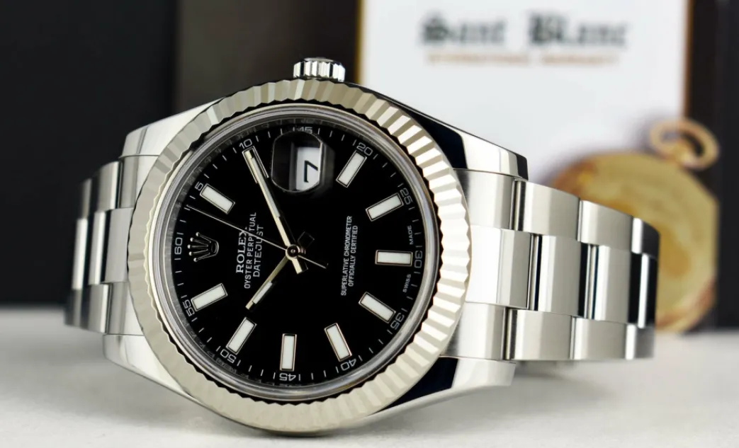 rolex_mm_kt_white_gold__s_4-4.webp Men's Watches | Dress Watches | Sant Blanc ROLEX 41mm 18kt White Gold & Stainless Steel DateJust II Black Index Model 116334