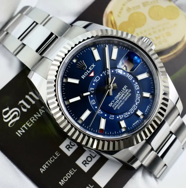 Pilots Classic Watches | Men's Watches | Sant Blanc ROLEX 42mm 18kt White Gold & Stainless Steel Sky Dweller Blue Index Dial Model 326934