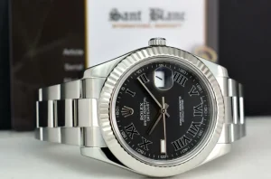 Men's Watches | Dress Watches | Sant Blanc ROLEX 41mm 18kt White Gold & Stainless Steel DateJust II Black Roman Dial Model 116334