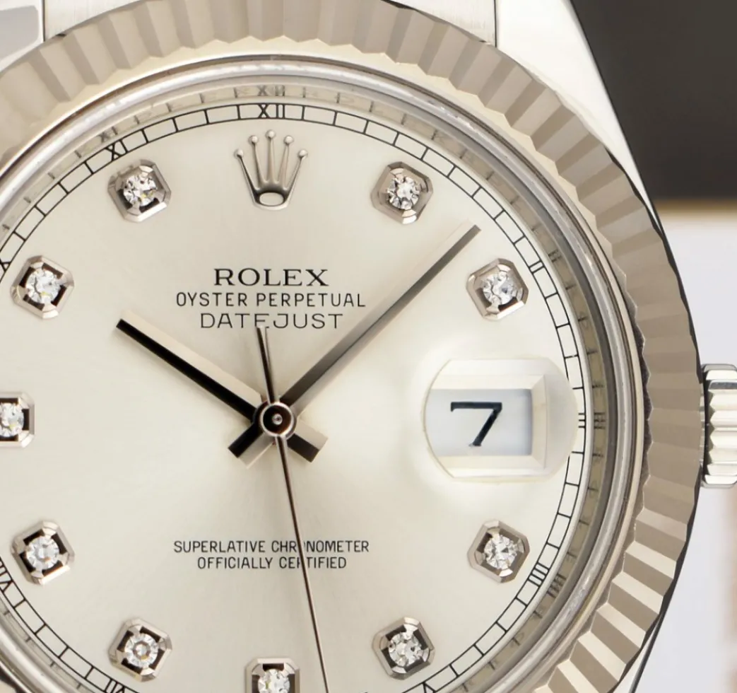 rolex_mm_kt_white_gold__s_5.webp Dress Watches | Sant Blanc ROLEX 41mm 18kt White Gold & Stainless Steel DateJust II Silver Diamond Dial Model 116334
