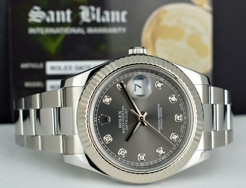 rolex_mm_kt_white_gold__s_6-2.webp Dress Watches | Sant Blanc ROLEX 41mm 18kt White Gold & Stainless DateJust II Rhodium Diamond Dial Model 116334