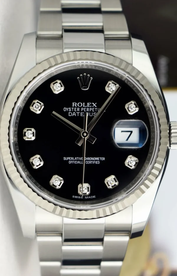 Men's Watches | Dress Watches | Sant Blanc ROLEX 36mm 18kt White Gold & Stainless Steel Datejust Black Diamond Model 116234