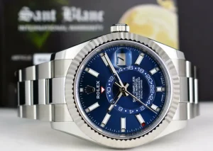 Pilots Classic Watches | Men's Watches | Sant Blanc ROLEX 42mm 18kt White Gold & Stainless Steel Sky Dweller Blue Index Dial Model 326934