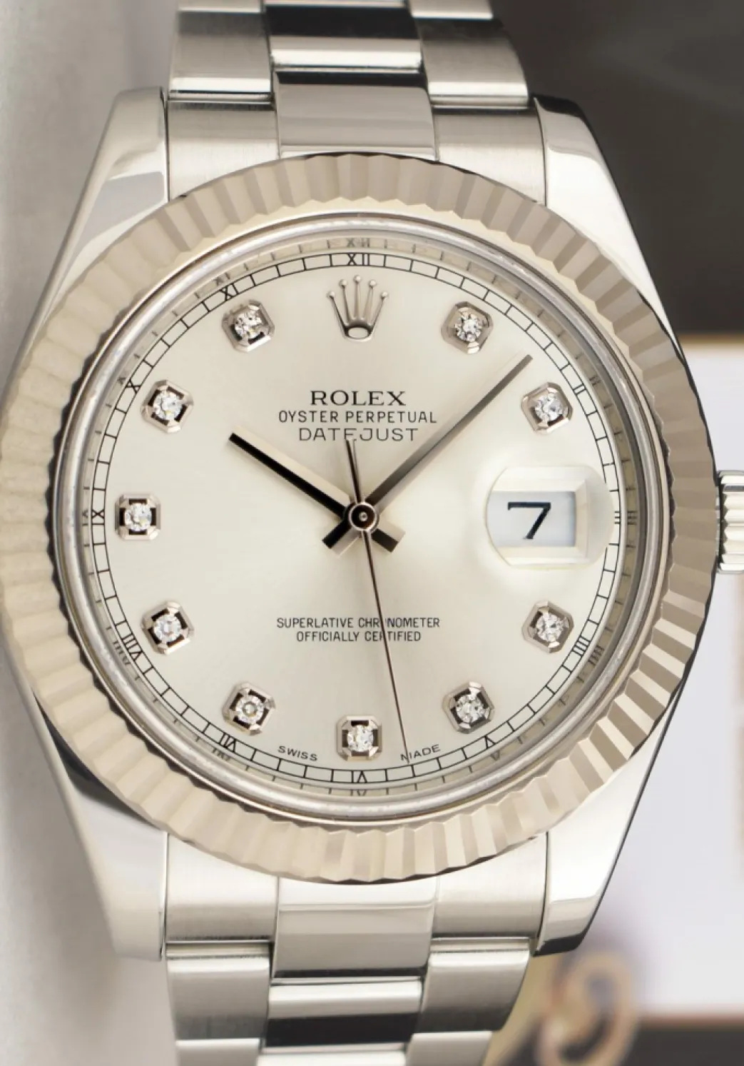rolex_mm_kt_white_gold__s_6.webp Dress Watches | Sant Blanc ROLEX 41mm 18kt White Gold & Stainless Steel DateJust II Silver Diamond Dial Model 116334