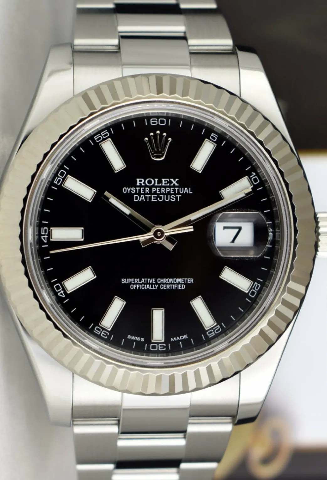 rolex_mm_kt_white_gold__s_7-2.webp Men's Watches | Dress Watches | Sant Blanc ROLEX 41mm 18kt White Gold & Stainless Steel DateJust II Black Index Model 116334