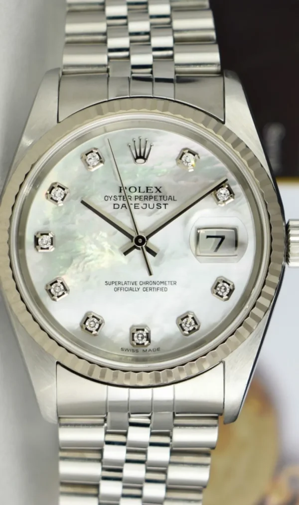 Dress Watches | Sant Blanc ROLEX 36mm 18kt White Gold & Stainless Steel Datejust MOP Diamond Dial Model 16234
