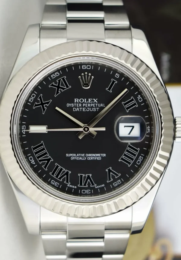 Men's Watches | Dress Watches | Sant Blanc ROLEX 41mm 18kt White Gold & Stainless Steel DateJust II Black Roman Dial Model 116334