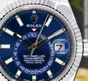 Pilots Classic Watches | Men's Watches | Sant Blanc ROLEX 42mm 18kt White Gold & Stainless Steel Sky Dweller Blue Index Dial Model 326934