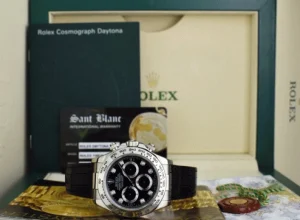 Men's Watches | Racing Professional Watches | Sant Blanc ROLEX 40mm 18kt White Gold Daytona on Strap Black Diamond Model 116519