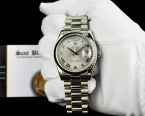 Men's Watches | President Dress Watches | Sant Blanc ROLEX 36mm 18kt White Gold Day Date President Silver Roman Dial Model 118239