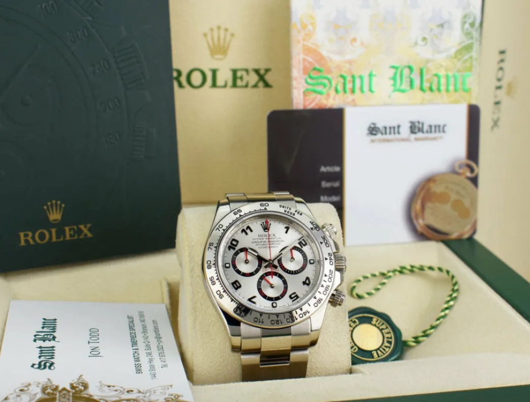 rolex_mm_kt_white_gold_da_2-1.webp Racing Professional Watches | Sant Blanc ROLEX 40mm 18kt White Gold Daytona Silver Arabic Race Dial Model 116509