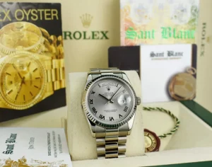 Men's Watches | President Dress Watches | Sant Blanc ROLEX 36mm 18kt White Gold Day Date President Silver Roman Dial Model 118239