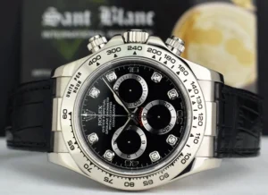 Men's Watches | Racing Professional Watches | Sant Blanc ROLEX 40mm 18kt White Gold Daytona on Strap Black Diamond Model 116519