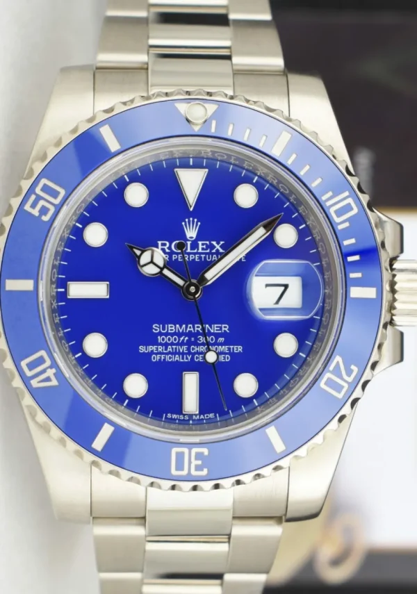 Diving Professional Watches | Sant Blanc ROLEX 40mm 18kt White Gold Submariner Blue Dial 