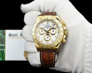 Men's Watches | Racing Professional Watches | Sant Blanc ROLEX 40mm 18kt Yellow Gold Daytona Leather Strap White Index Dial Model 116518