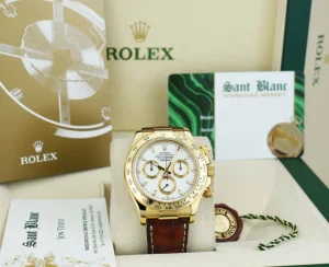Men's Watches | Racing Professional Watches | Sant Blanc ROLEX 40mm 18kt Yellow Gold Daytona Leather Strap White Index Dial Model 116518