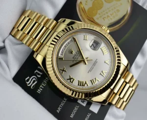 President Dress Watches | Sant Blanc ROLEX 41mm 18kt Yellow Gold DayDate II President Silver Roman Dial Model 218238