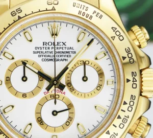 Men's Watches | Racing Professional Watches | Sant Blanc ROLEX 40mm 18kt Yellow Gold Daytona Leather Strap White Index Dial Model 116518