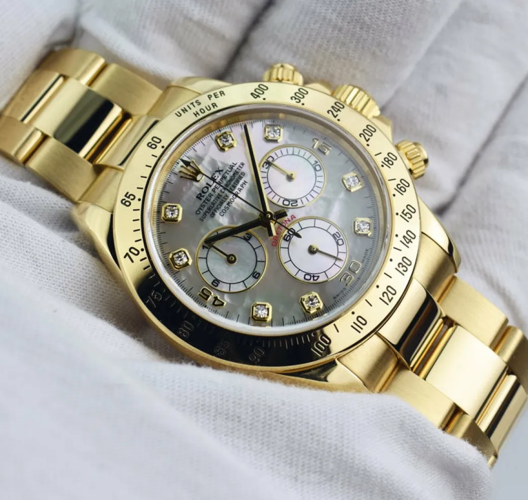 rolex_mm_kt_yellow_gold_d_9-2.webp Sports Watches | Racing Professional Watches | Sant Blanc ROLEX 40mm 18kt Yellow Gold Daytona Mother of Pearl Diamond Dial Model 116528