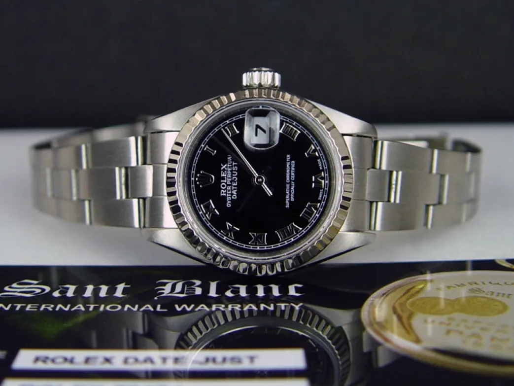 rolex_mm_ladies_kt_white__1.webp Ladies Watches | Dress Watches | Sant Blanc ROLEX 26mm Ladies 18kt White Gold & Stainless Steel DateJust Black Roman Dial Model 79174