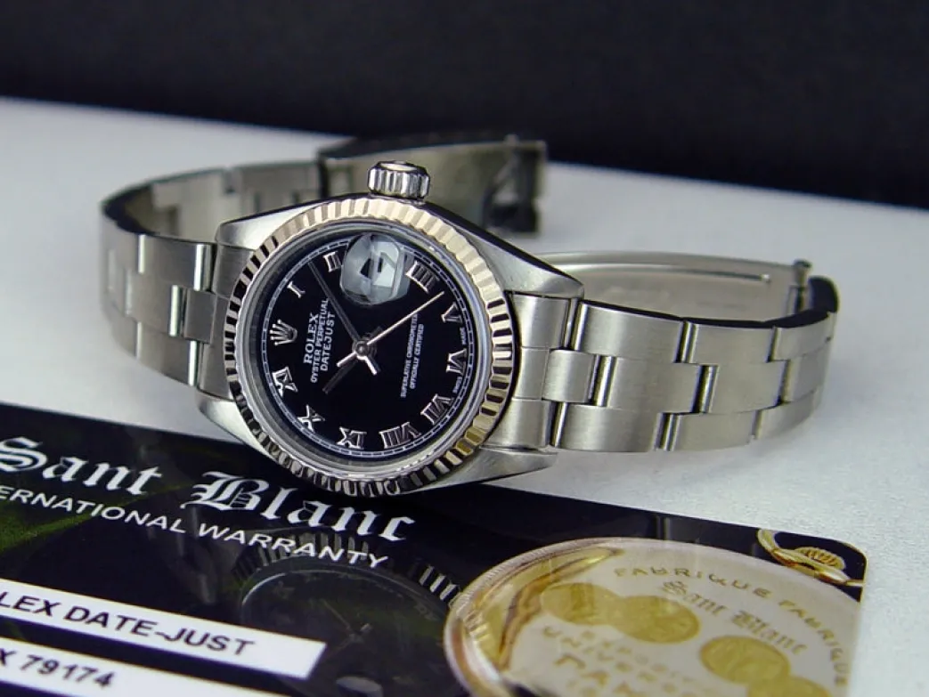 rolex_mm_ladies_kt_white__3.webp Ladies Watches | Dress Watches | Sant Blanc ROLEX 26mm Ladies 18kt White Gold & Stainless Steel DateJust Black Roman Dial Model 79174