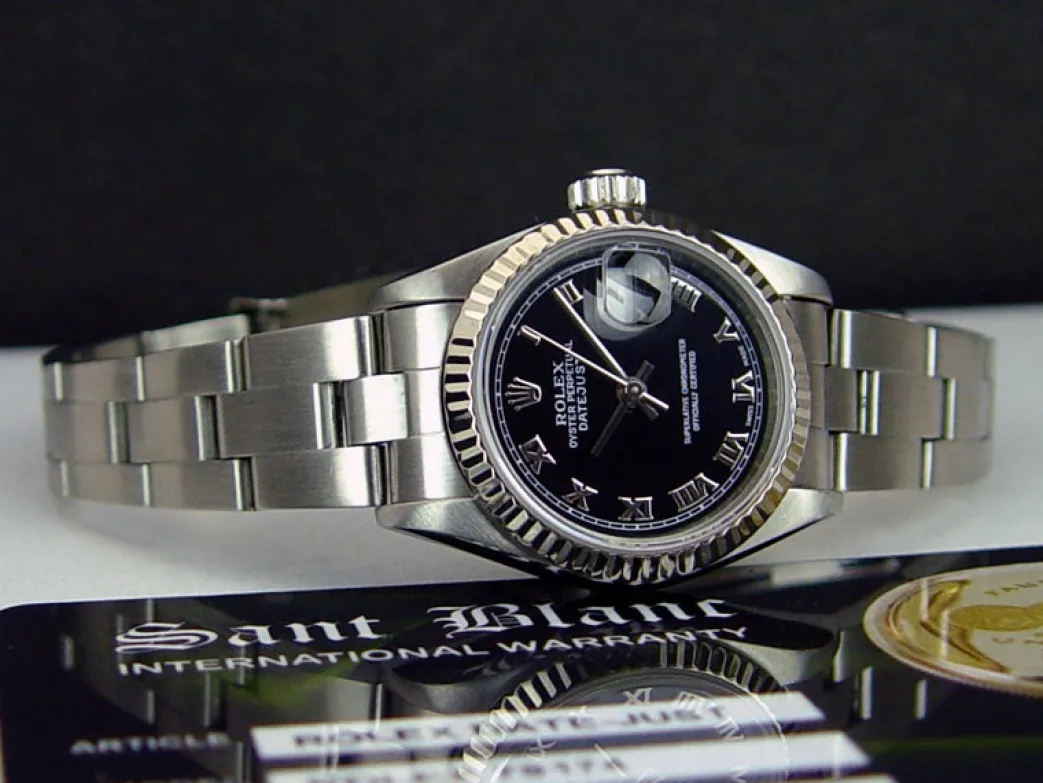 rolex_mm_ladies_kt_white__4.webp Ladies Watches | Dress Watches | Sant Blanc ROLEX 26mm Ladies 18kt White Gold & Stainless Steel DateJust Black Roman Dial Model 79174