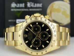 Racing Professional Watches | Sant Blanc ROLEX 40mm Mens 18kt Gold Daytona Chronograph Black Index Model 116528