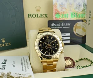 Racing Professional Watches | Sant Blanc ROLEX 40mm Mens 18kt Gold Daytona Chronograph Black Index Model 116528
