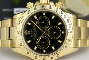 Racing Professional Watches | Sant Blanc ROLEX 40mm Mens 18kt Gold Daytona Chronograph Black Index Model 116528