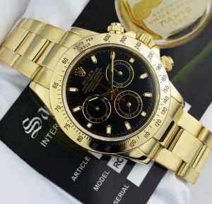 Racing Professional Watches | Sant Blanc ROLEX 40mm Mens 18kt Gold Daytona Chronograph Black Index Model 116528