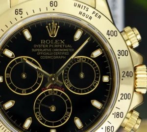 Racing Professional Watches | Sant Blanc ROLEX 40mm Mens 18kt Gold Daytona Chronograph Black Index Model 116528
