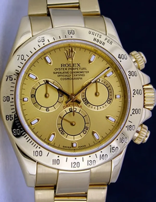 Men's Watches | Racing Professional Watches | Sant Blanc ROLEX 40mm Mens 18kt Yellow Gold Daytona Champagne Index Dial Model 116528